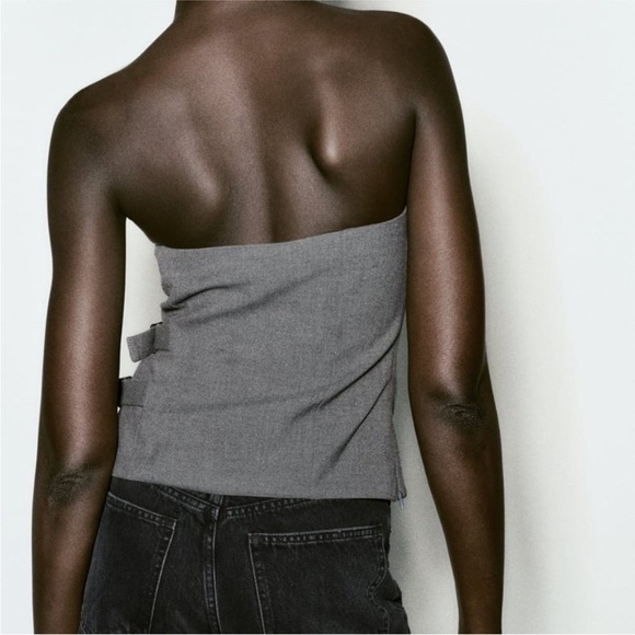 NWT Zara Gray Buckled Strapless Top | Size XXL - Picture 3 of 9